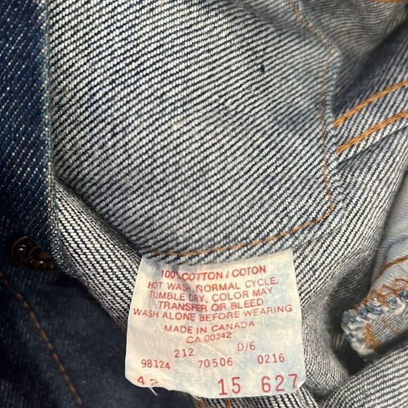 Vintage 80s Levis Denim Jean 70506 0216 Trucker Jacket Size 42 Made in Canada - Picture 6 of 10